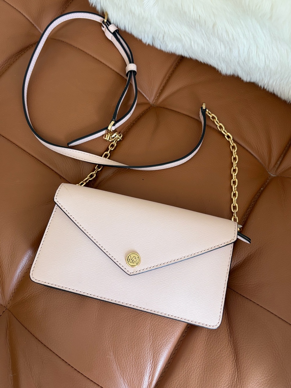 Michael Kors Light Pink Saffiano Envelope Wallet with Gold Logo
